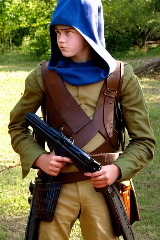 Image similar to character costume photograph of a teenage soldier in a film set in a world inspired by jean giraud moebius and geoff darrow