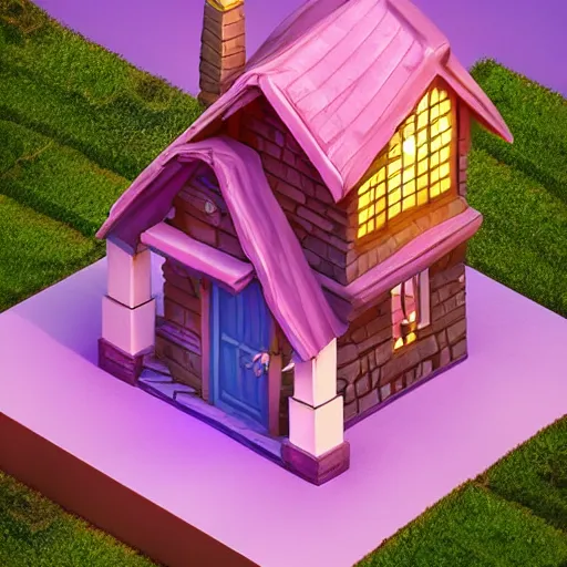 Prompt: Isometric 3D Fantasy Cute House, very realistic, no background, 3D character, very colourful, cinematic lighting, CGI render, trending on Behance