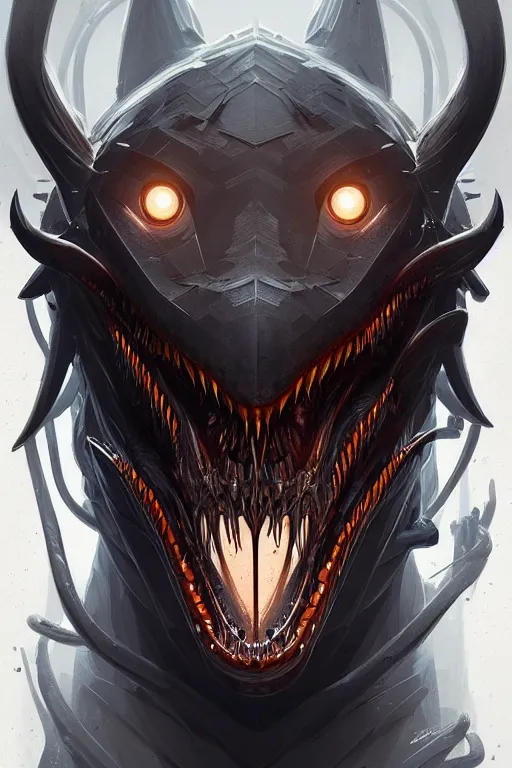 Prompt: professional concept art symmetrical portrait of a horrendous mechanical predatory species in a dark room by artgerm and greg rutkowski. an intricate, elegant, highly detailed digital painting, concept art, smooth, sharp focus, illustration, in the style of cam sykes.