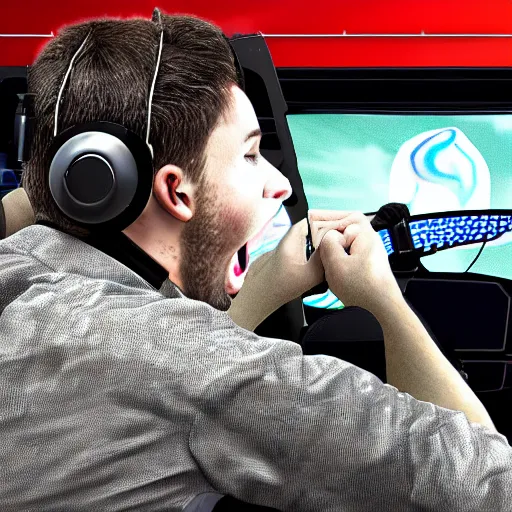 Image similar to man screaming holding wheel sim racing