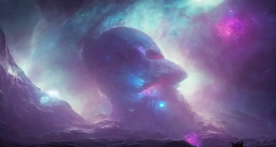 Prompt: a photo of one enormous humanoid pearlescent!! smoke!! nervous system skeletal ephemeral!! cosmic! old god!! floating in space!! in a nebula!!!!, 4 k, unreal engine, concept art, matte painting, cosmic horror!!, nightmare, color accents,