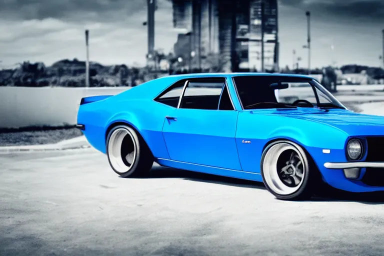 Prompt: blue audi camaro b 1 ( 1 9 6 9 ) drifting, phonk music background, dark