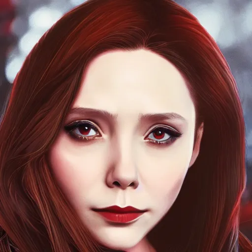 Image similar to Elizabeth Olsen as Scarlet Witch portrait, male anime style, illustrated by Avetetsuya Studios, intricate, detailed, photorealistic, trending on artstation, studio lighting, 4k, 8k