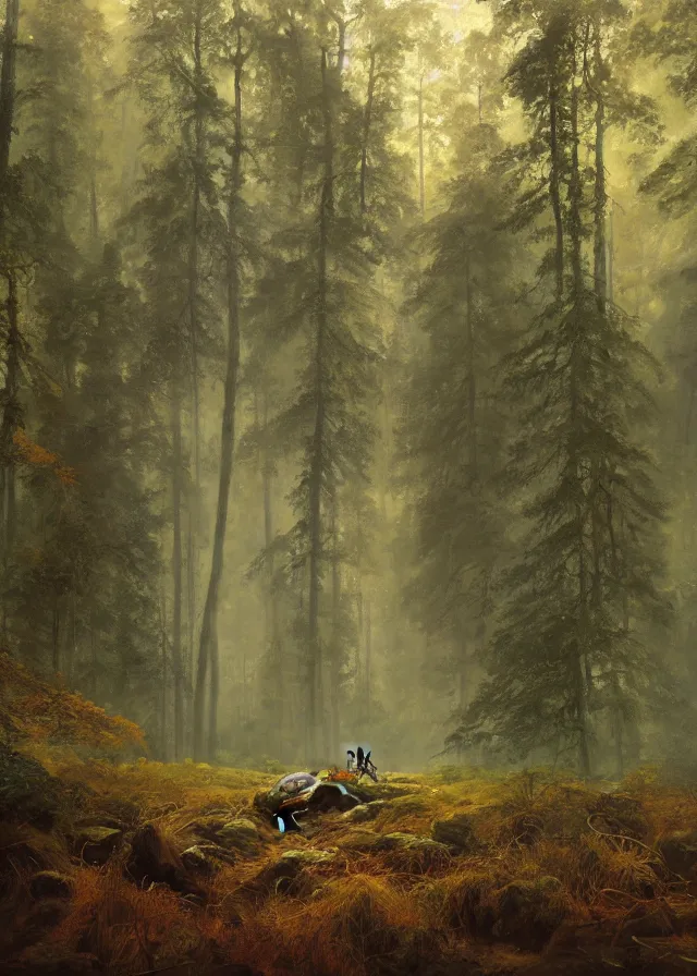 Prompt: a large predator in a misty forest, extremely detailed oil painting, sargent and leyendecker, savrasov levitan polenov, bruce pennington, tim hildebrandt, digital art, landscape painting, trending on artstation, masterpiece