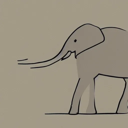 Prompt: a minimalist cartoon line drawing of an elephant, drawing of an elephant from the far side