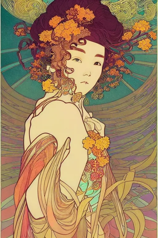 Prompt: phoenix, victo ngai style, alfons mucha style, ， from china, style of studio ghibli, chinese style