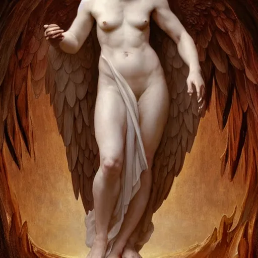 Prompt: emma thompson as an angel standing in the front of gates of hell. angel is draped with bones. digital painting. art station. mood lighting. skindness, highly detailed, concept art, intricate, sharp focus, einar jonsson and bouguereau - h 1 2 0 0