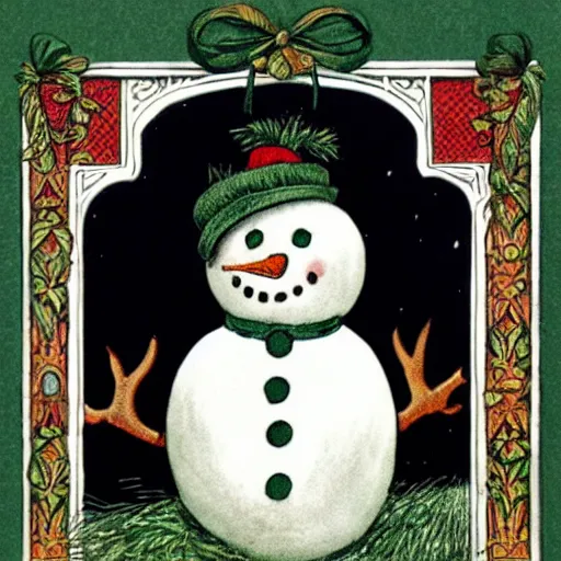 Image similar to victorian snowman illustration full page scan for greeting card by walter crane