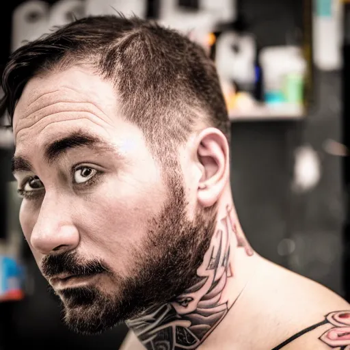 Image similar to close up face male portrait of a tattoo artist