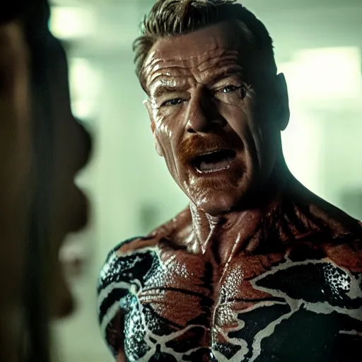 Prompt: Bryan Cranston as Eddie Brock from Venom (2018), 4k, insanely detailed, fangs
