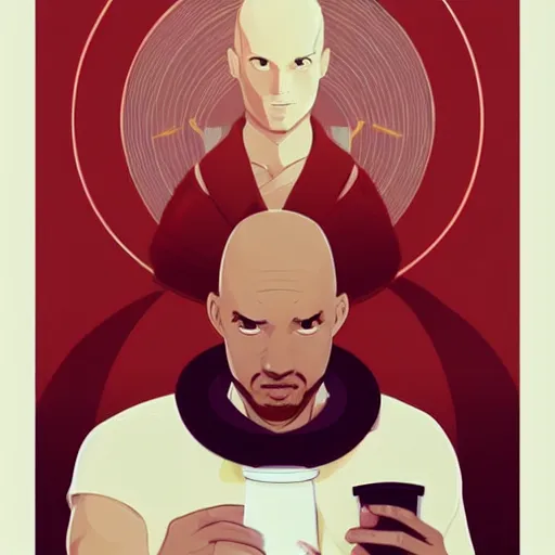 Image similar to a bald, coffee - skinned terrence boyd as a saint with halo wearing a red kimono, clean cel shaded vector art. shutterstock. behance hd by lois van baarle, artgerm, helen huang, by makoto shinkai and ilya kuvshinov, rossdraws, illustration,