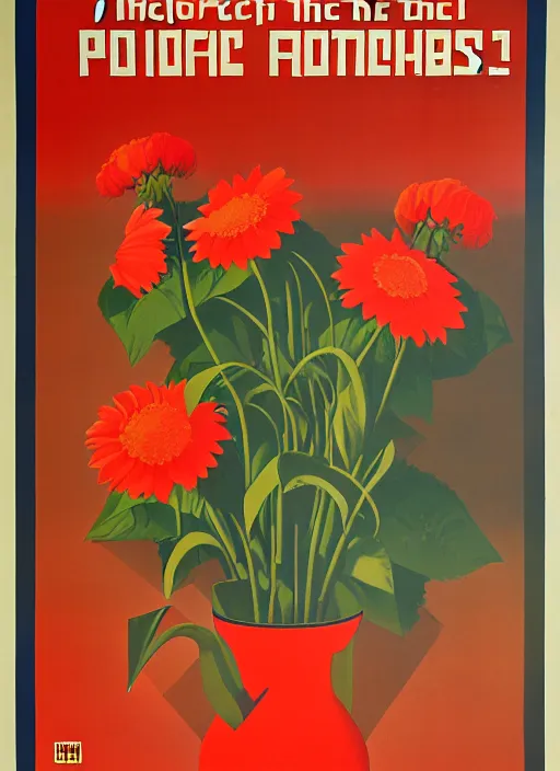 Image similar to soviet propaganda poster of phrase'tend to the flowers ', socialist realism