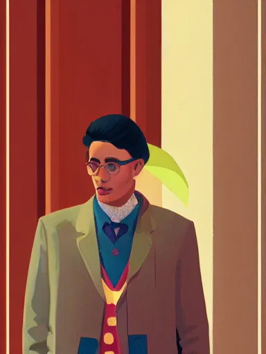 Prompt: artwork by Saul Leiter and Enjolras Delphin and Wes Anderson, of a solo individual portrait of an Indian guy with lilies, dapper, simple illustration, domestic, nostalgic, full of details, Matte painting, trending on artstation and unreal engine