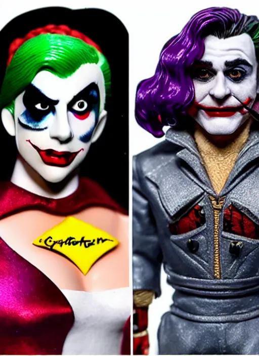 Image similar to highly detail and highly realistic and intricate and pop up - lady gaga harley queen and joaquin phoenix joker - mimmo rottela