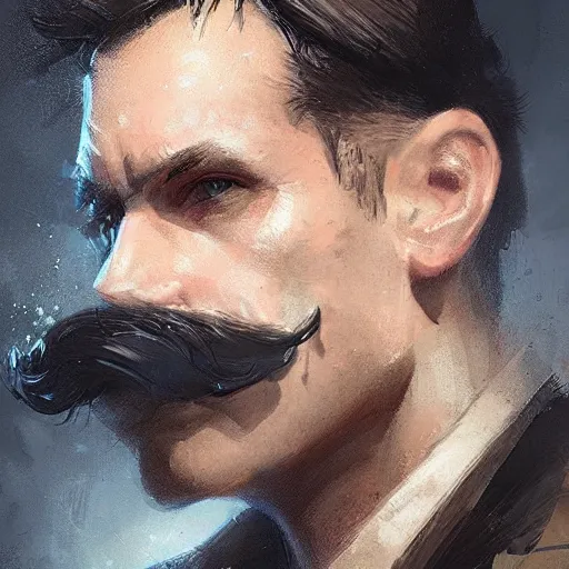 Image similar to portrait of a man by greg rutkowski, british features, short black hair in military style, moustache, tall, star wars expanded, universe, he is about 4 0 years old, wearing imperial captain uniform, artstation hq