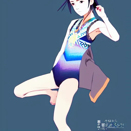 Image similar to a beautiful boyish japanese emma watson alluring instagram model, wearing elegant japanese hiphop leotard outfit with subtle mayan patterns and native fashion, aztec street fashion bathing suit, jrpg fashion, gapmoe yandere grimdark, trending on pixiv fanbox, painted by greg rutkowski makoto shinkai takashi takeuchi studio ghibli, akihiko yoshida