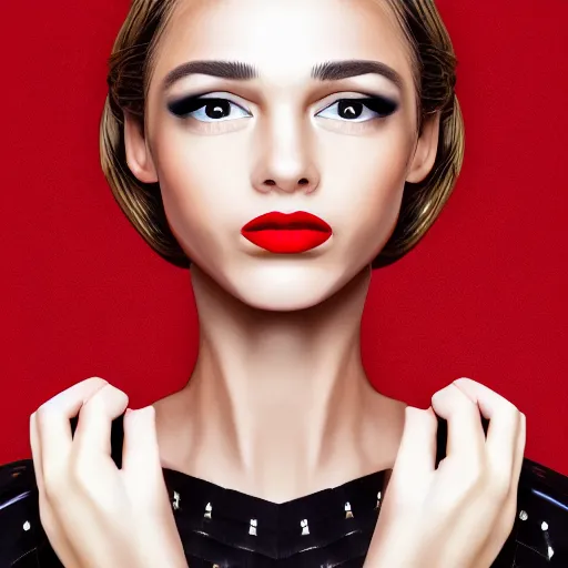 Prompt: a highly detailed symmetric face of a pretty young woman, hyperrealistic, detailed eyes, red lipstick