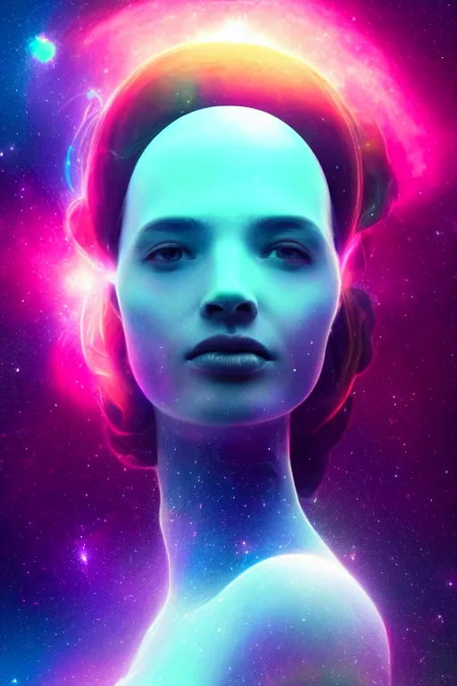 Image similar to A beautiful portrait of female cosmic being with a nebula as its body by Beeple, 8K, UHD , Trending on artstation.