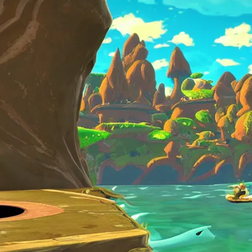 Image similar to “ a still of dragon roost island ( wind waker ) in breath of the wild ”