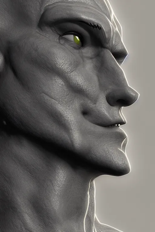 Prompt: a profile shot of Bizzarro from the DC Comics, 8k, hyperrealism, cinematic lighting