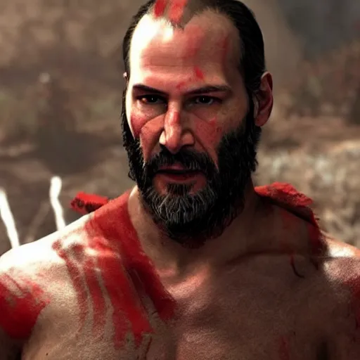 Image similar to Keanu Reeves in the God of War game