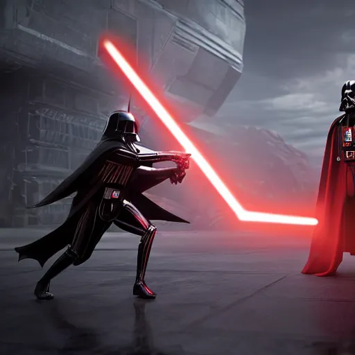 Image similar to darth vader vs alien queen : zack snyder style : cinematic, 8 k hdr, detailed, hyperrealistic, unreal engine 5 rendering, matte painting, realistic materials, photo realistic, postprocessing