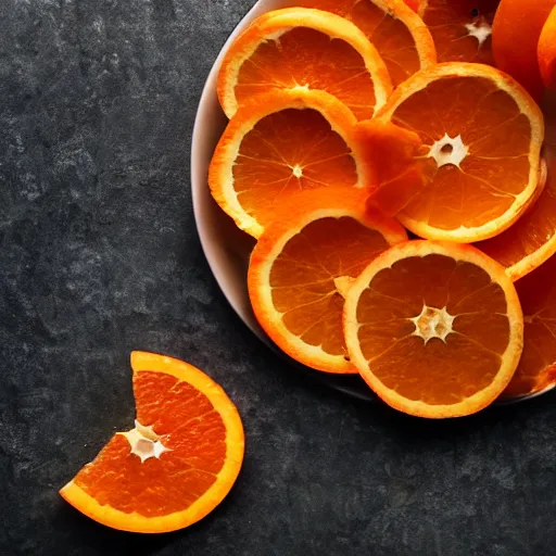 Prompt: a plate of sliced oranges, orange slices, 4 k photography
