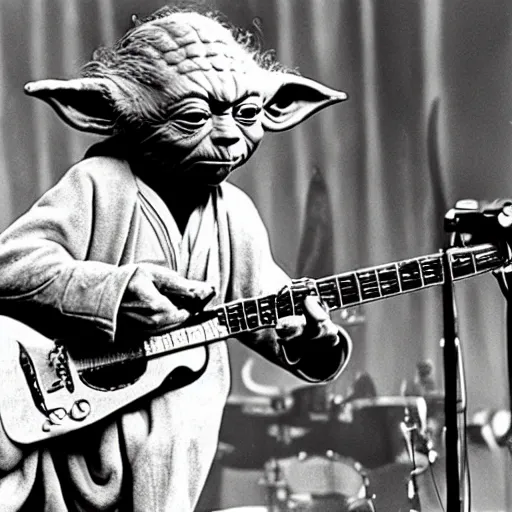 Image similar to yoda performing at woodstock