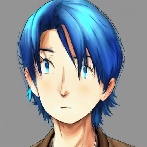 Image similar to anime boy with white hair and blue highlights, drawn by Fungzau