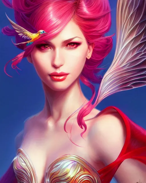 Image similar to 3 / 4 view of woman with wings, confident pose, pixie character, video game genshin impact, intricate, elegant, sharp focus, illustration, bright colors, concept art, matte, magali villeneuve, artgerm, anime, trending on artstation