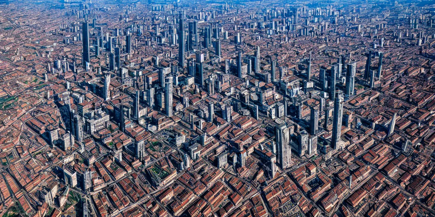 Prompt: aerial photo of milano cyberpunk