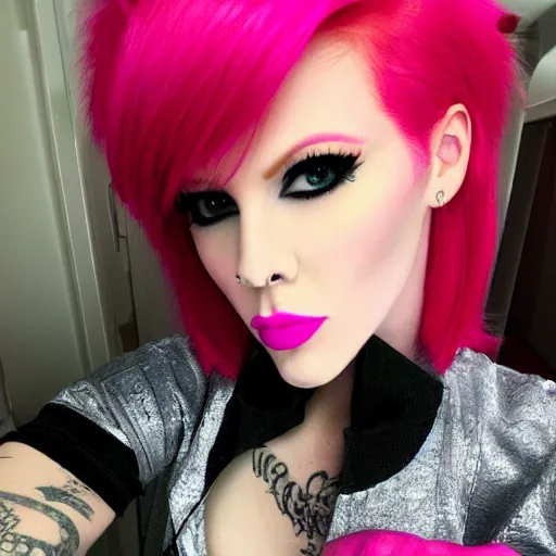 Image similar to jeffree star 2 0 0 0 s selfie with pink red hair