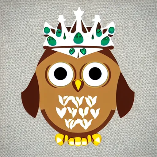 Image similar to owl princess with crown, style of emoji, minimalist, white background