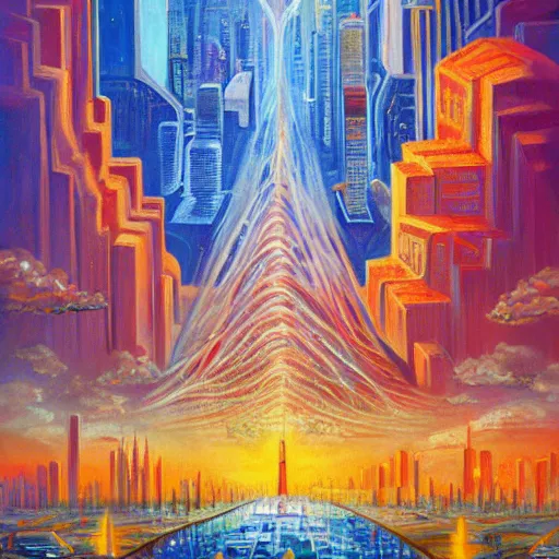 Image similar to the city of Infinite potential, painting by Ron Borreson