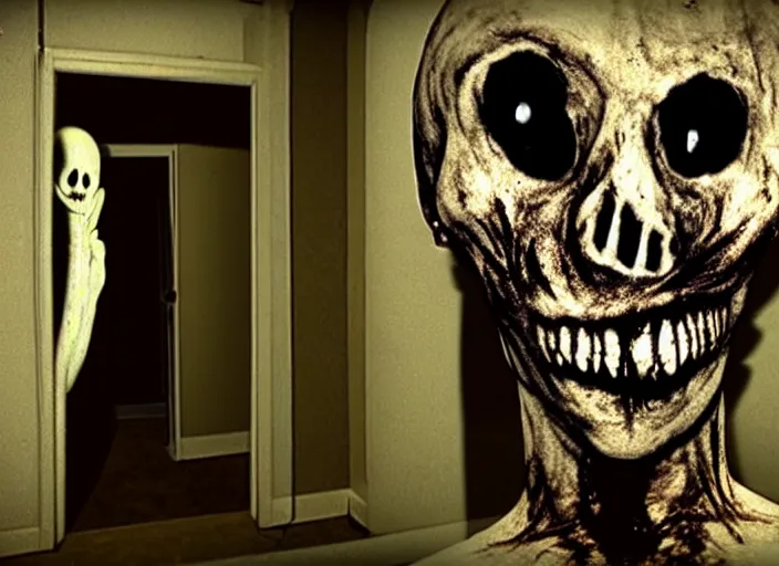 Image similar to the scariest thing ever, liminal space, nightmare fuel, grotesque, cursed, found footage, necromorph, back rooms