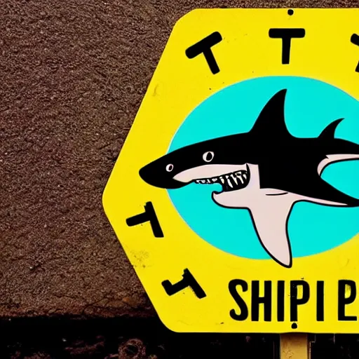 Prompt: warning sign of a shark