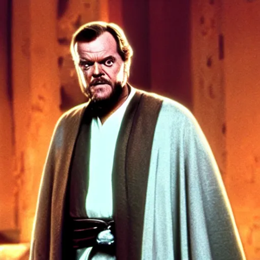 Image similar to jack nicholson as obi wan kenobi in star wars episode 3, 8k resolution, full HD, cinematic lighting, award winning, anatomically correct