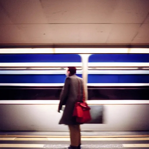 Image similar to photo, london underground, 5 0 mm f / 1. 4, cinestill 8 0 0,