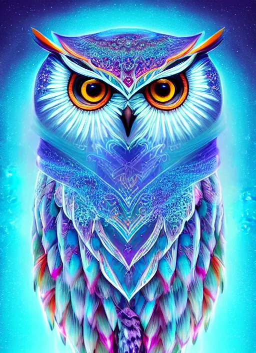 Image similar to symmetry!! product render poster vivid colors divine proportion owl, ice and snow, glowing fog intricate, elegant, highly detailed, digital painting, artstation, concept art, smooth, sharp focus, illustration,