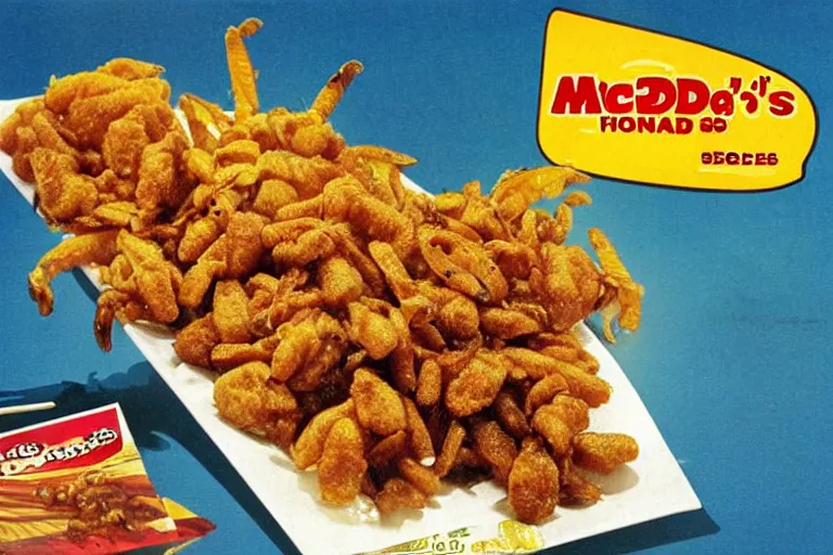 Image similar to mcdonald's fried bees with dry leaf stew, in 1 9 9 5, y 2 k cybercore, advertisement photo