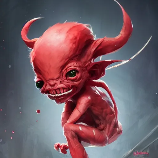 Image similar to A adorable blood gremlin, by Stanley Artgerm Lau, WLOP, Rossdraws, James Jean, Andrei Riabovitchev, Marc Simonetti, and Greg Rutkowski, trending on artstation