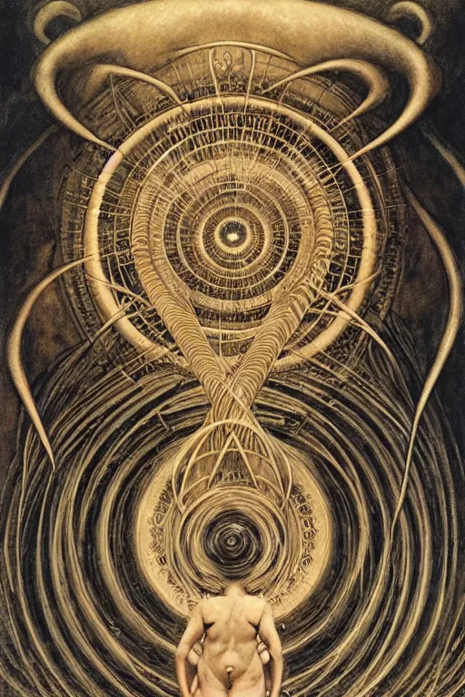 Image similar to a spiral occult diagram of winning by wayne barlowe, gustav moreau, goward,  Gaston Bussiere and roberto ferri, santiago caruso, and austin osman spare