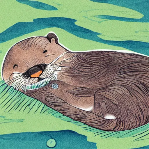 Image similar to an otter sleeping, comic art