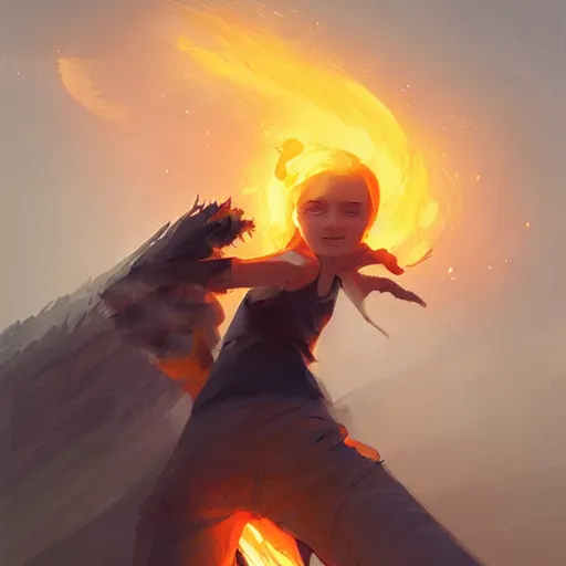 Image similar to skating down a hill on fire, trending on artstation, concept art, by Greg Rutkowski and Krenz Cushart and Pan_Ren_Wei and Hongkun_st and Bo Chen and Enze Fu and WLOP and Alex Chow, golden ratio,