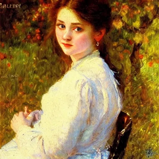 Image similar to portrait of a young woman, impressionism, realism, landscape, portrait, romanticism, painting by nikolay makovsky