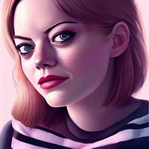 Prompt: emma stone portrait by vince ruz and julio cesar, cartoon face, pixar style, glamorous, character art, digital illustration, big eyes, semirealism, realistic shaded perfect face, fine details, realistic shaded lighting