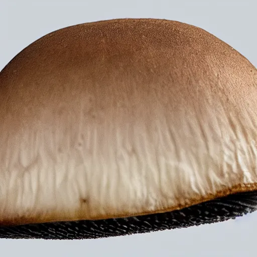 Image similar to one mushroom cap, bottom view, lamellae are clearly visible, no stipe, black background, hyper realistic, photografy,8k, epic composition