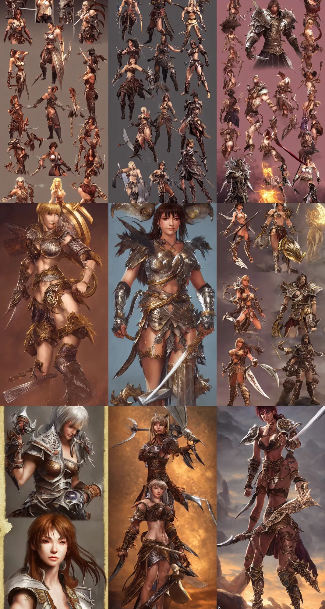 Prompt: character concept art spot illustrations of soulcalibur and xena warrior princess crossover, hyper detailed, digital art, trending in artstation, cinematic lighting, studio quality, smooth render, unreal engine 5, rendered in octane, in the style of klimt and nixeu and ian sprigger and wlop and krenz cushart.