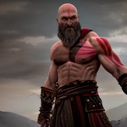 Prompt: Patrick Stewart as old kratos in god of war