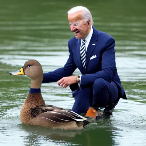 Prompt: Joe Biden holding a mallard duck